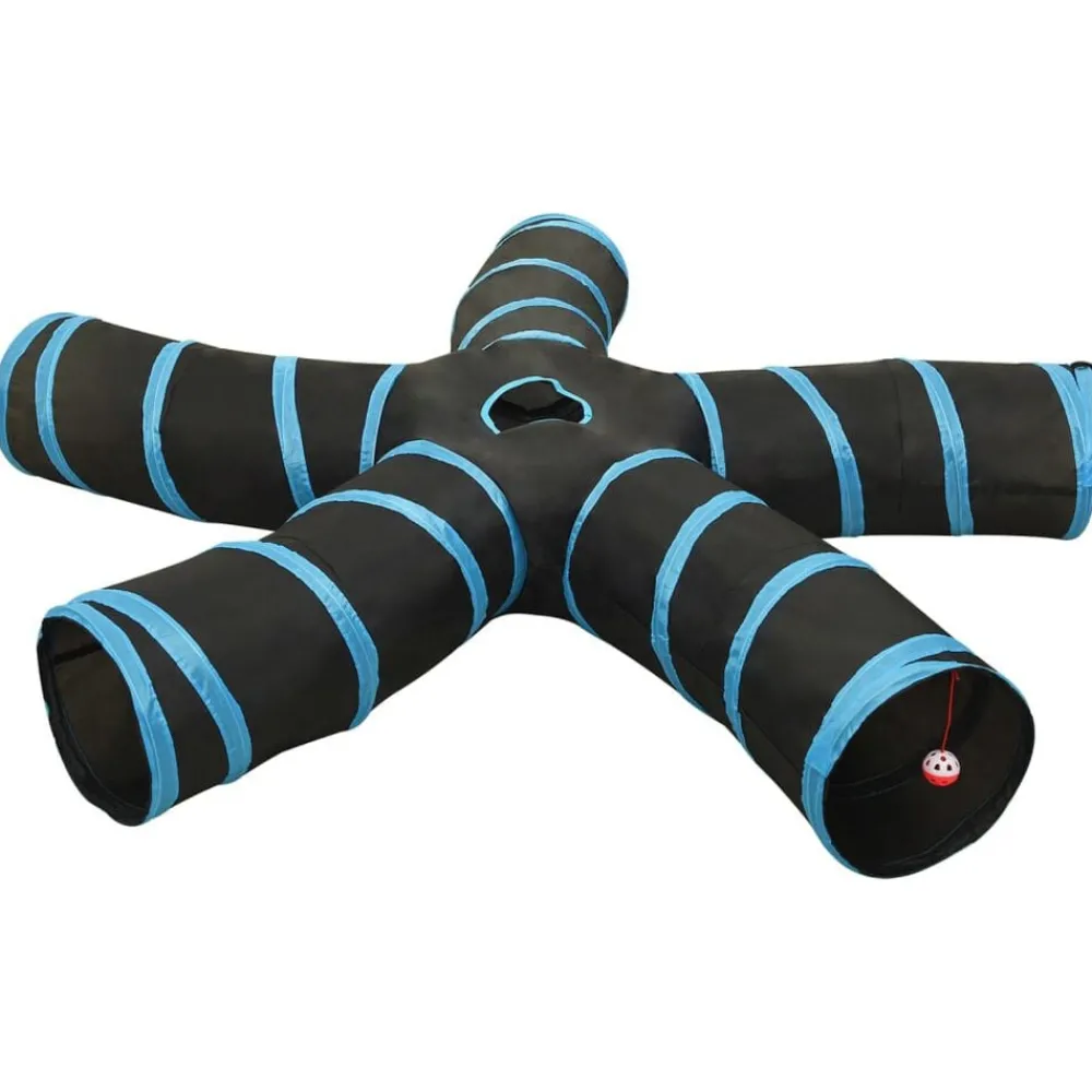 Jeux De Plein Air-vidaXL Tunnel pour chats à 5 voies Noir et bleu 25 cm Polyester