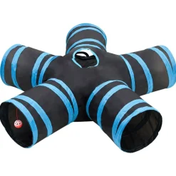 vidaXL Tunnel pour chats à 5 voies Noir et bleu 25 cm Polyester