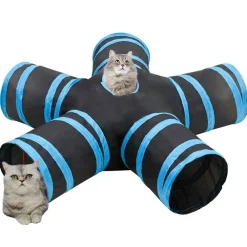 vidaXL Tunnel pour chats à 5 voies Noir et bleu 25 cm Polyester