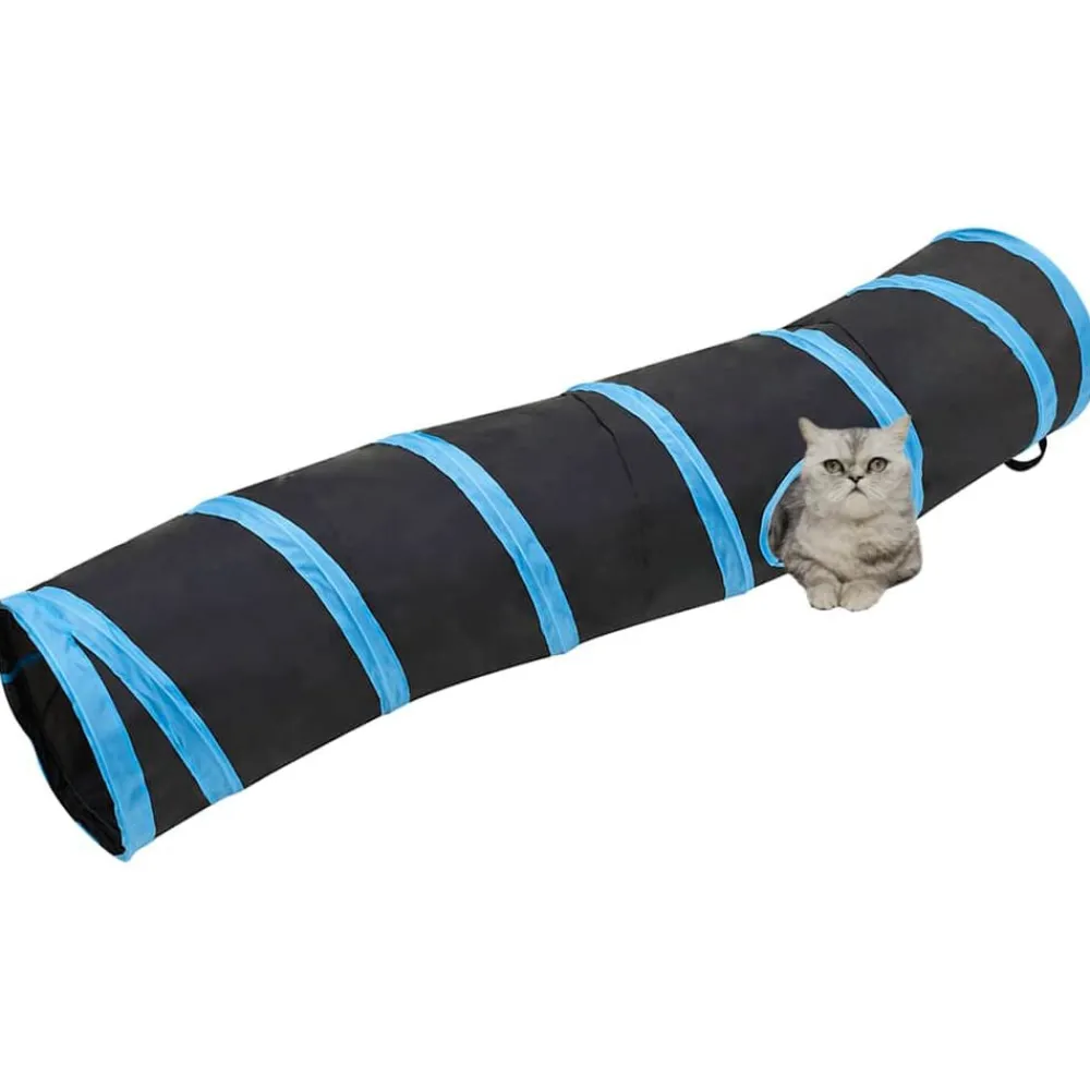 Jeux De Plein Air-vidaXL Tunnel pour chats en forme de S Noir et bleu 122 cm Polyester