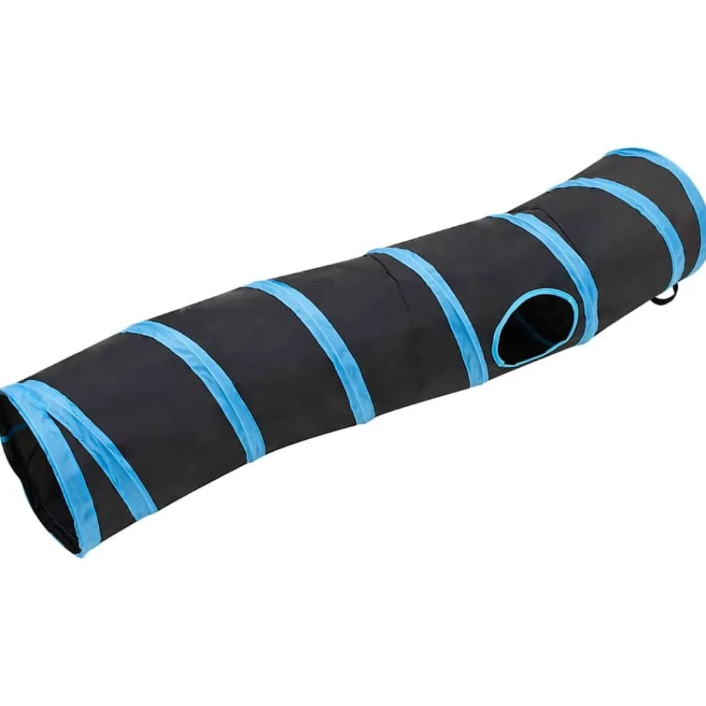 Jeux De Plein Air-vidaXL Tunnel pour chats en forme de S Noir et bleu 122 cm Polyester