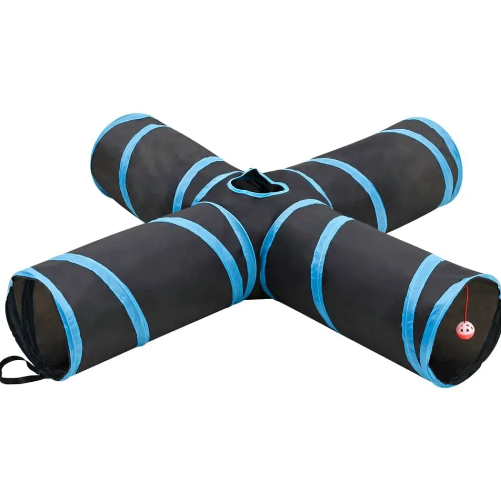 Jeux De Plein Air-vidaXL Tunnel pour chats à 4 voies Noir et bleu 132 cm Polyester