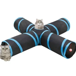 Jeux De Plein Air-vidaXL Tunnel pour chats à 4 voies Noir et bleu 132 cm Polyester