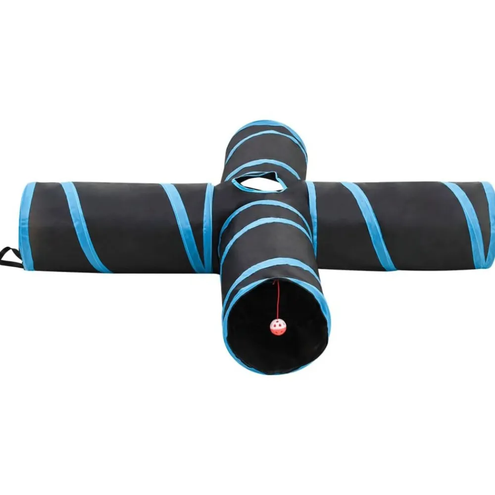 Jeux De Plein Air-vidaXL Tunnel pour chats à 4 voies Noir et bleu 132 cm Polyester
