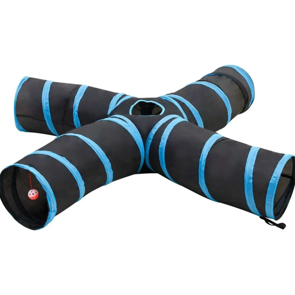 Jeux De Plein Air-vidaXL Tunnel pour chats à 4 voies Noir et bleu 25 cm Polyester