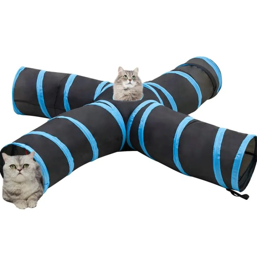 Jeux De Plein Air-vidaXL Tunnel pour chats à 4 voies Noir et bleu 25 cm Polyester