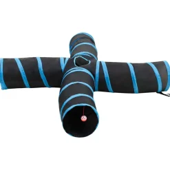 Jeux De Plein Air-vidaXL Tunnel pour chats à 4 voies Noir et bleu 25 cm Polyester