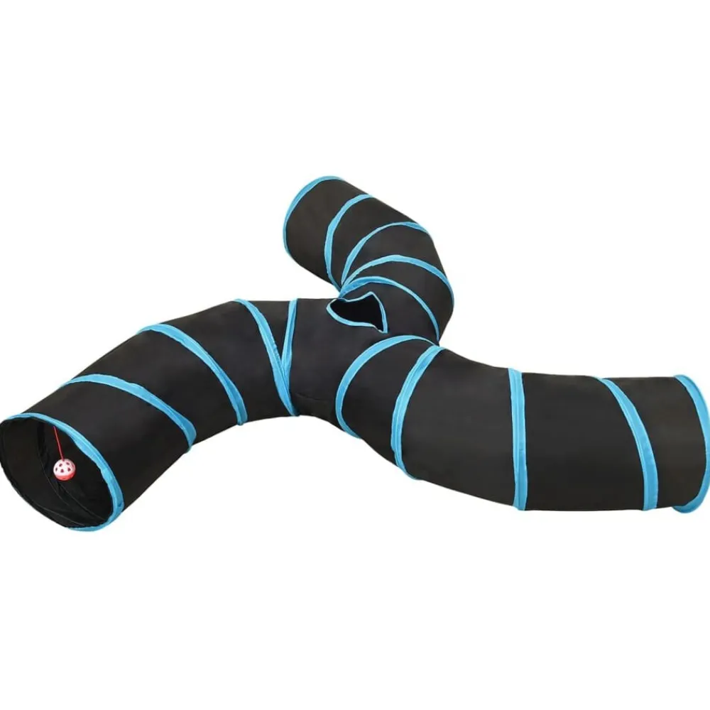 Jeux De Plein Air-vidaXL Tunnel pour chats à 3 voies Noir et bleu 25 cm Polyester