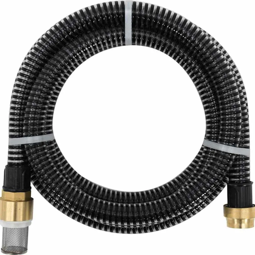 Pelouses & Jardins-vidaXL Tuyau d'aspiration avec raccords en laiton 1,1" 3 m PVC Noir