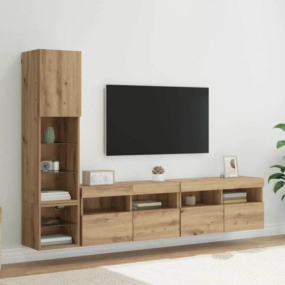 Meubles Tv-vidaXL Unité murale de TV 4 pcs Chêne artisanal Bois d'ingénierie chêne artisanal