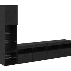 Meubles Tv-vidaXL Unité murale de TV avec LED 4 pcs Chêne noir Bois d'ingénierie Chêne noir