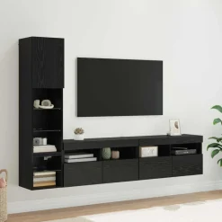 Meubles Tv-vidaXL Unité murale de TV avec LED 4 pcs Chêne noir Bois d'ingénierie Ch&ecirc;ne noir