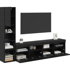 Meubles Tv-vidaXL Unité murale de TV avec LED 4 pcs Chêne noir Bois d'ingénierie Ch&ecirc;ne noir