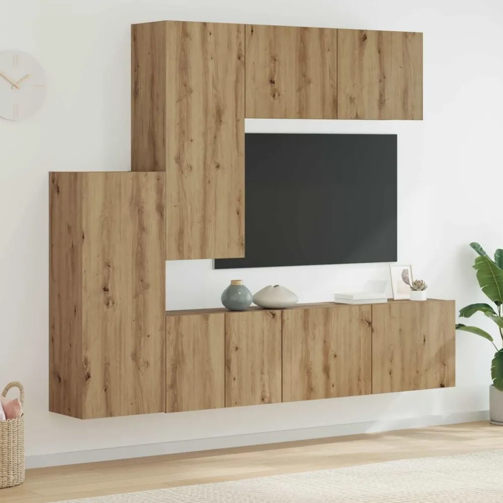 vidaXL Unité murale de TV 5 pcs Chêne artisanal Bois d'ingénierie