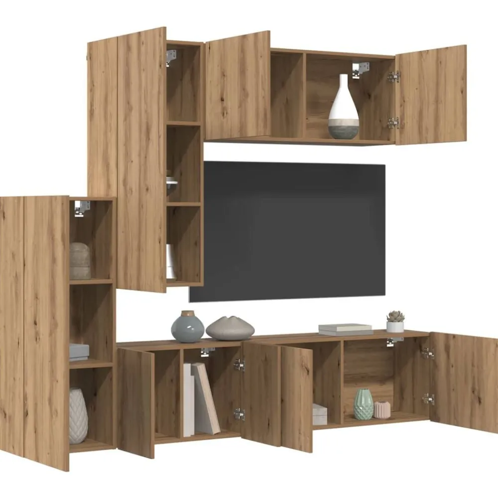 vidaXL Unité murale de TV 5 pcs Chêne artisanal Bois d'ingénierie