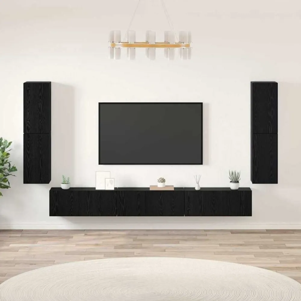 Meubles Tv-vidaXL Unites TV Montage mural 4 pcs Chêne noir Bois d'ingénierie Chêne noir