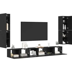Meubles Tv-vidaXL Unites TV Montage mural 4 pcs Chêne noir Bois d'ingénierie Chêne noir