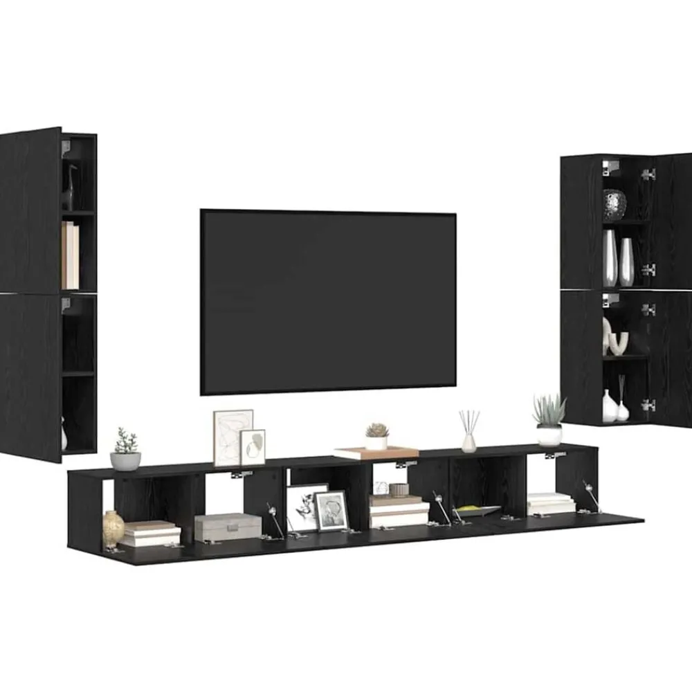 Meubles Tv-vidaXL Unites TV Montage mural 4 pcs Chêne noir Bois d'ingénierie Chêne noir