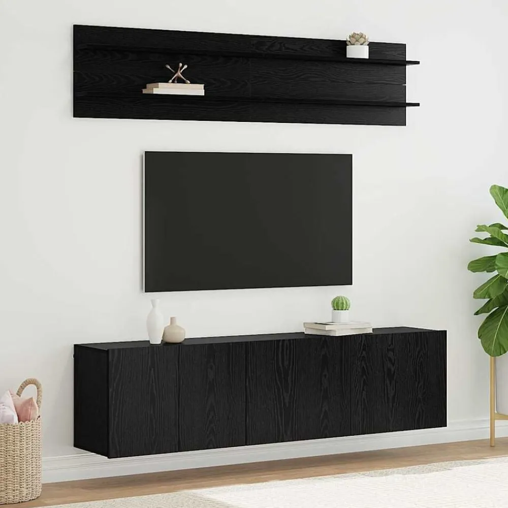 Meubles Tv-vidaXL Unites TV Montage mural 6 pcs Chêne noir Bois d'ingénierie Chêne noir