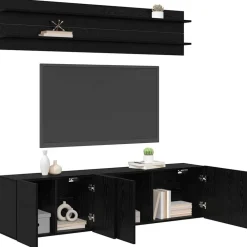 Meubles Tv-vidaXL Unites TV Montage mural 6 pcs Chêne noir Bois d'ingénierie Chêne noir