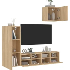 Meubles Tv-vidaXL Unités murales TV 4 pcs chêne sonoma bois d'ingénierie Ch&ecirc;ne sonoma