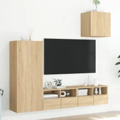 Meubles Tv-vidaXL Unités murales TV 4 pcs chêne sonoma bois d'ingénierie Ch&ecirc;ne sonoma