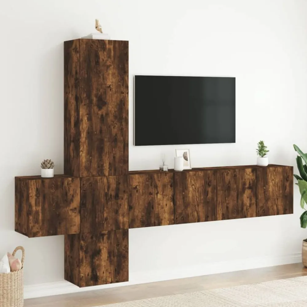 vidaXL Unités murales TV 5 pcs chêne fumé bois d'ingénierie