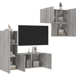 Meubles Tv-vidaXL Unités murales TV 4 pcs bois d'ingénierie Sonoma gris
