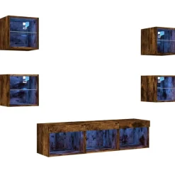 Meubles Tv-vidaXL Unités murales TV avec LED 7 pcs chêne fumé bois d'ingénierie Chêne fumé