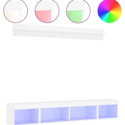 Meubles Tv-vidaXL Unités murales TV avec LED 5 pcs bois d'ingénierie Blanc
