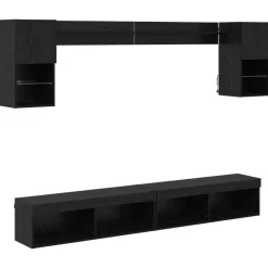 Meubles Tv-vidaXL Unités murales TV avec LED 6 pcs Chêne noir Bois d'ingénierie Chêne noir