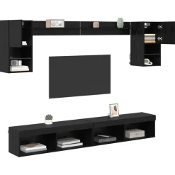 Meubles Tv-vidaXL Unités murales TV avec LED 6 pcs Chêne noir Bois d'ingénierie Chêne noir