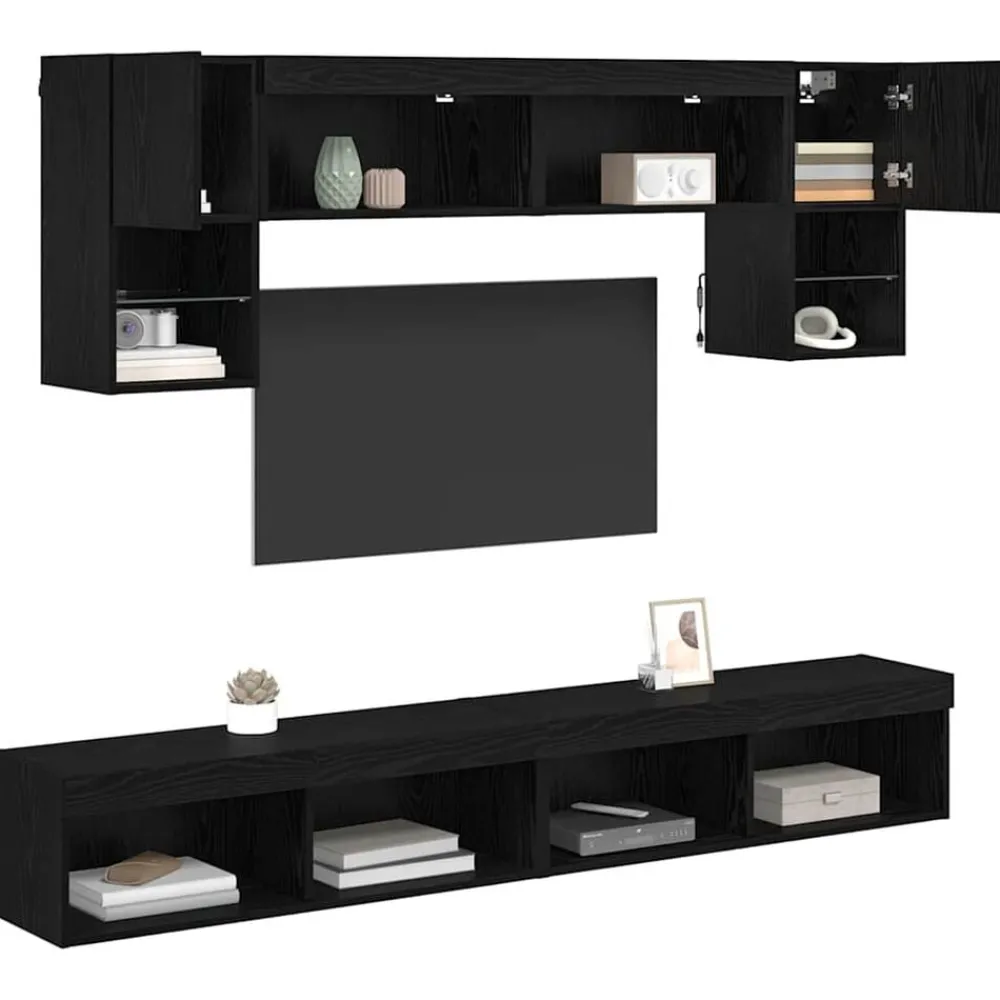 vidaXL Unités murales TV avec LED 6 pcs Chêne noir Bois d'ingénierie
