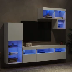 Meubles Tv-vidaXL Unités murales TV avec LED 6 pcs bois d'ingénierie Blanc