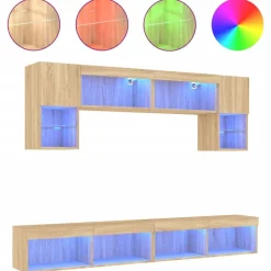 Meubles Tv-vidaXL Unités murales TV avec LED 6 pcs chêne sonoma bois d'ingénierie Chêne sonoma