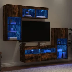 vidaXL Unités murales TV avec LED 5 pcs chêne fumé bois d'ingénierie