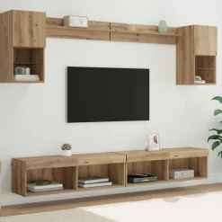vidaXL Unités murales TV avec LED avec LED 6 pcs Chêne artisanal