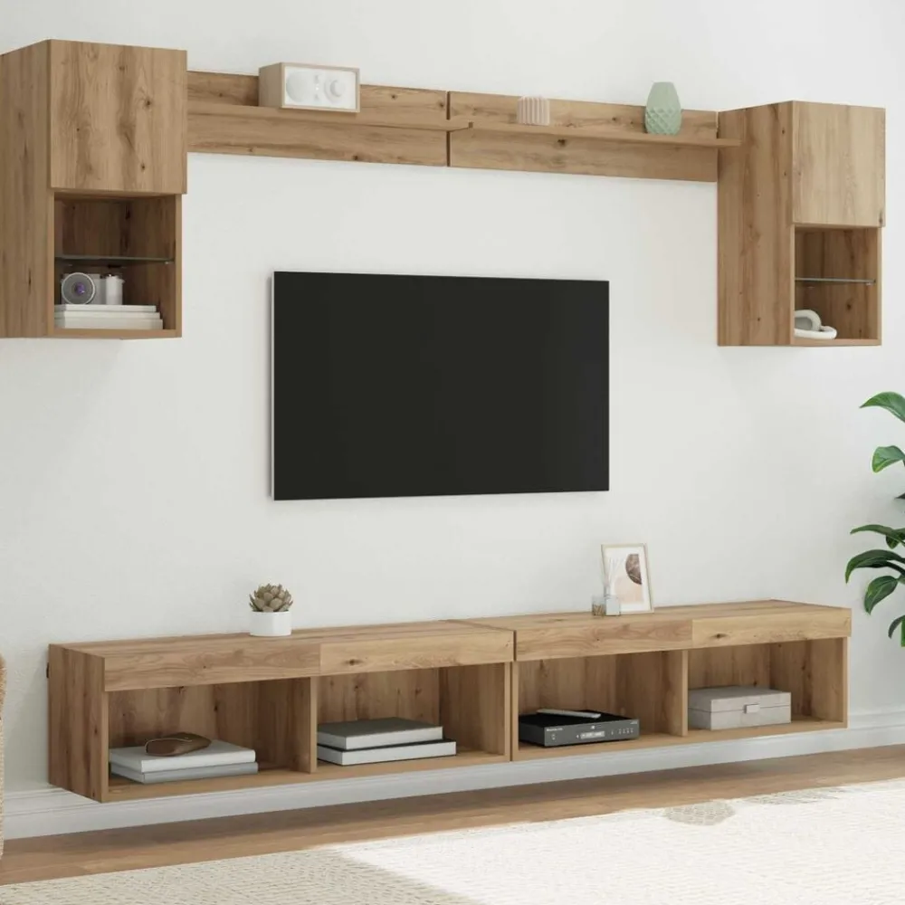 vidaXL Unités murales TV avec LED avec LED 6 pcs Chêne artisanal