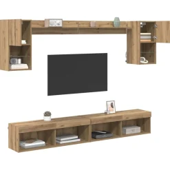 vidaXL Unités murales TV avec LED avec LED 6 pcs Chêne artisanal