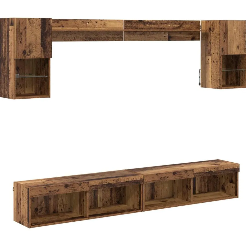 Meubles Tv-vidaXL Unités murales TV avec LED 6 pcs Bois d'ingénierie Bois ancien