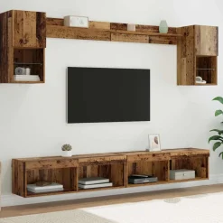 Meubles Tv-vidaXL Unités murales TV avec LED 6 pcs Bois d'ingénierie Bois ancien