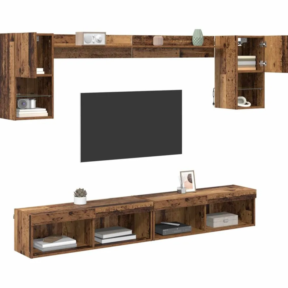 Meubles Tv-vidaXL Unités murales TV avec LED 6 pcs Bois d'ingénierie Bois ancien
