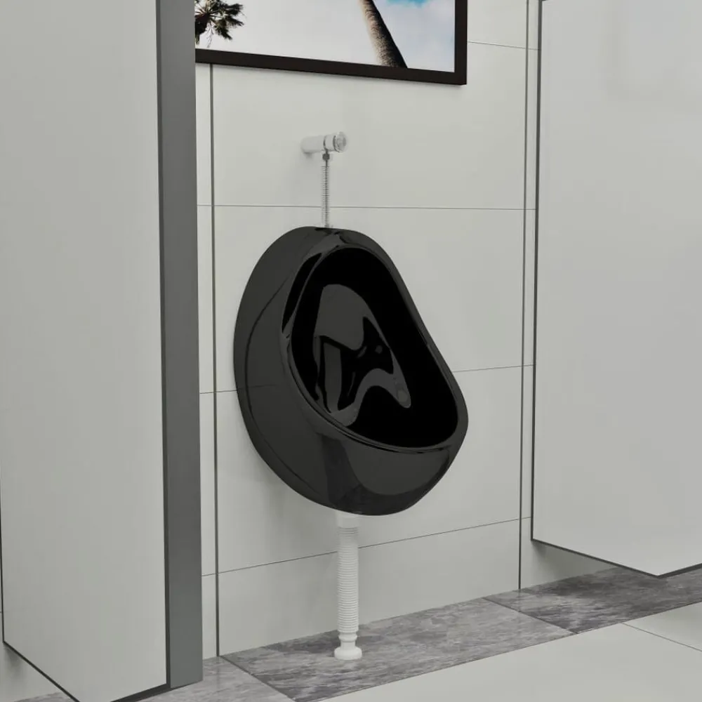Plomberie-vidaXL Uri suspendu avec valve de chasse d'eau Céramique Noir