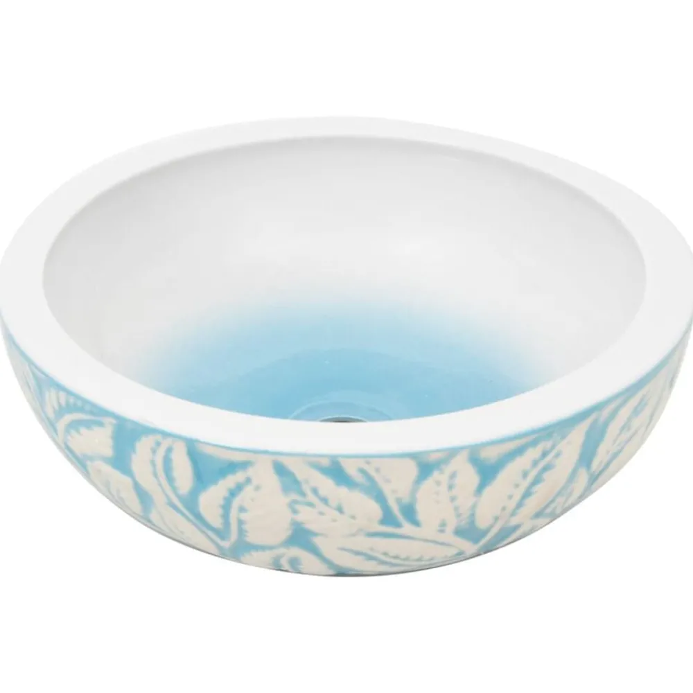 Plomberie-vidaXL Vasque à poser blanc et bleu rond Φ41x14 cm céramique Bleu clair