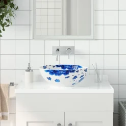 vidaXL Vasque à poser blanc et bleu rond Φ41x14 cm céramique