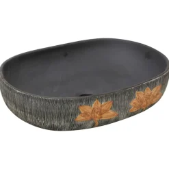 vidaXL Vasque à poser gris et noir ovale 59x40x14 cm céramique