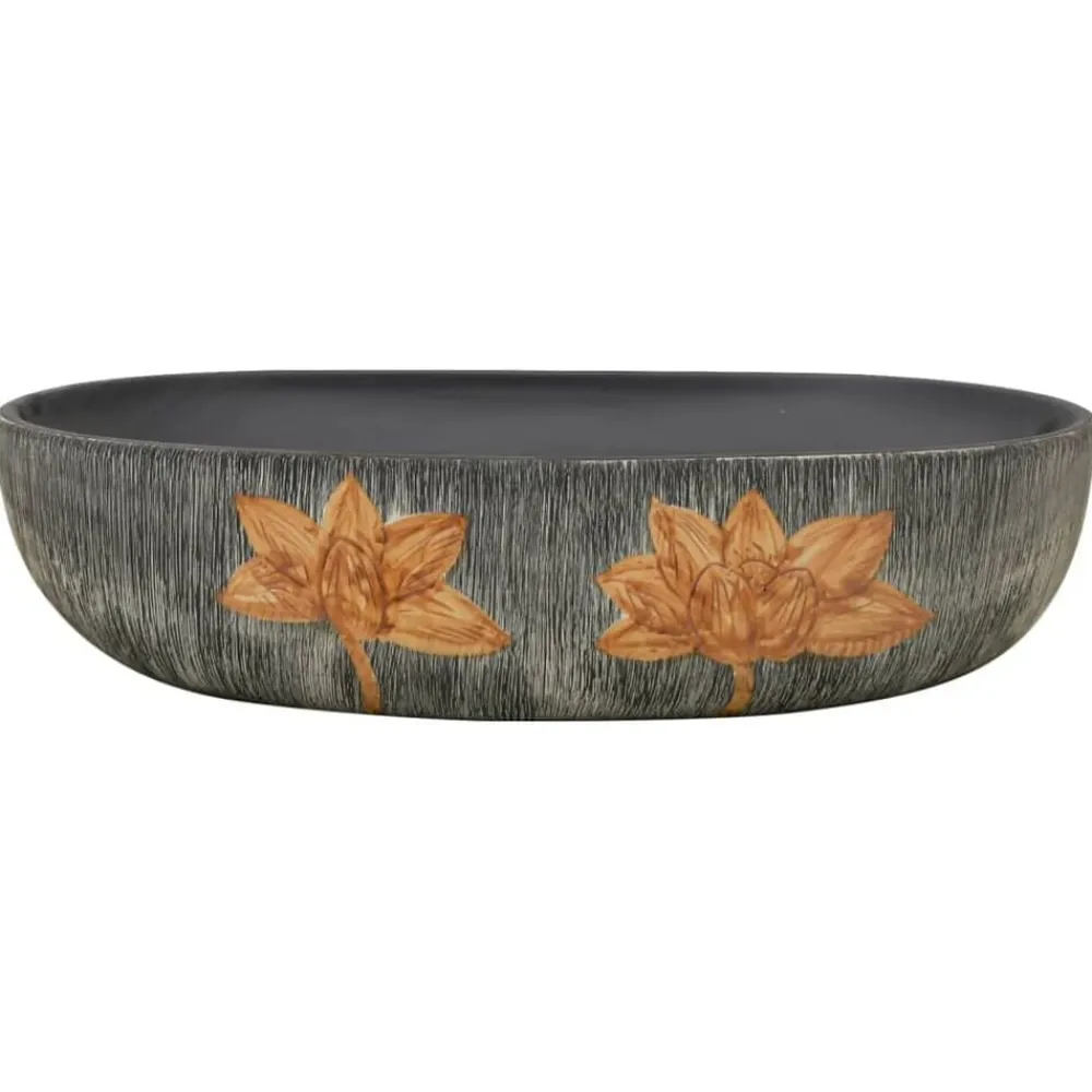 vidaXL Vasque à poser gris et noir ovale 59x40x14 cm céramique