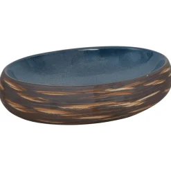 Plomberie-vidaXL Vasque à poser marron et bleu ovale 59x40x15 cm céramique bleu et marron