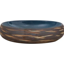 Plomberie-vidaXL Vasque à poser marron et bleu ovale 59x40x15 cm céramique bleu et marron
