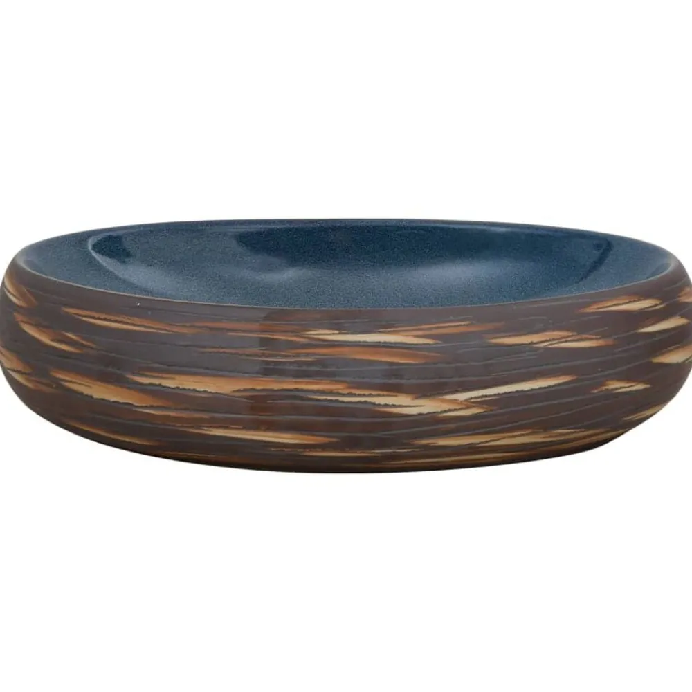 Plomberie-vidaXL Vasque à poser marron et bleu ovale 59x40x15 cm céramique bleu et marron